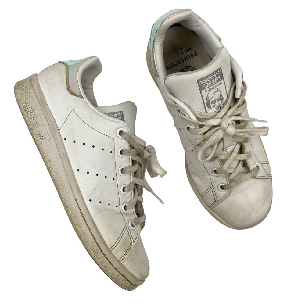 Adidas Stan Smith Primegreen Iridescent Holographic Shiny Accent Sneakers Size 4